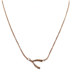 Sterling Silver S925 Rose Gold Dipped Sideways Wishbone Twig Luck Necklace